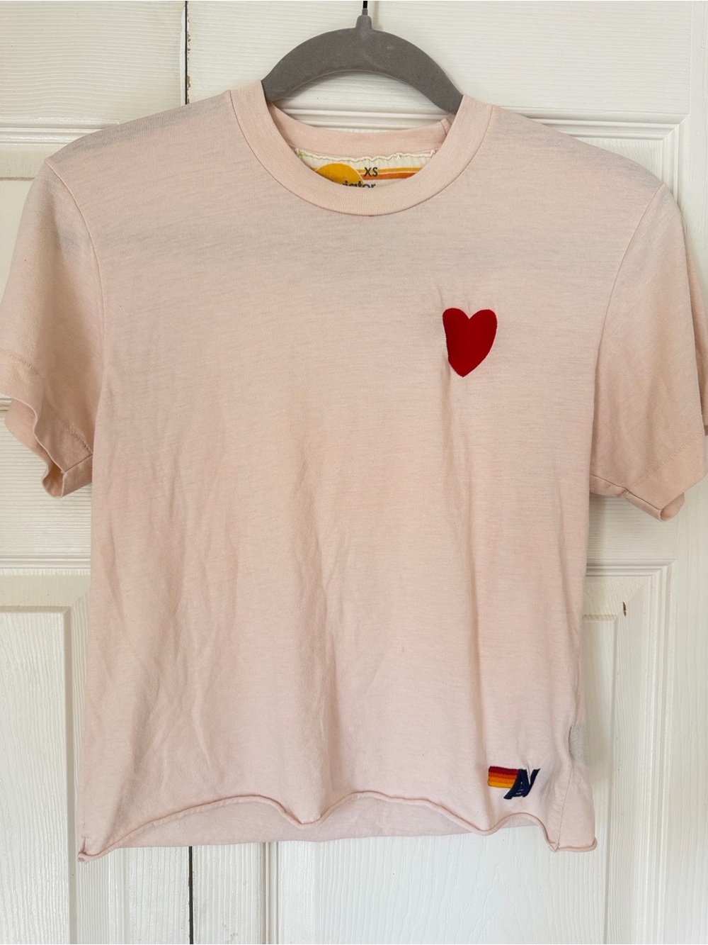 Aviator Nation Light Pink Tee with Red Heart Patch